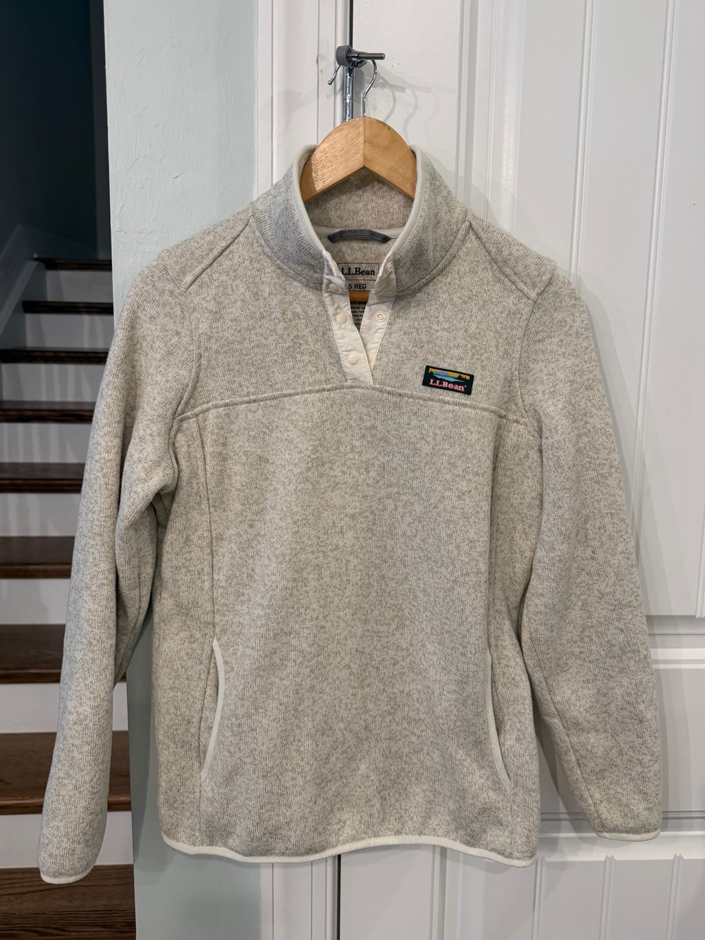 L.L.Bean Sweater Fleece Pullover Women’s Small Oatmeal Snap Neck Outdoor